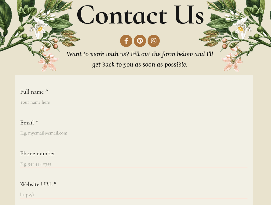 honeybook contact form